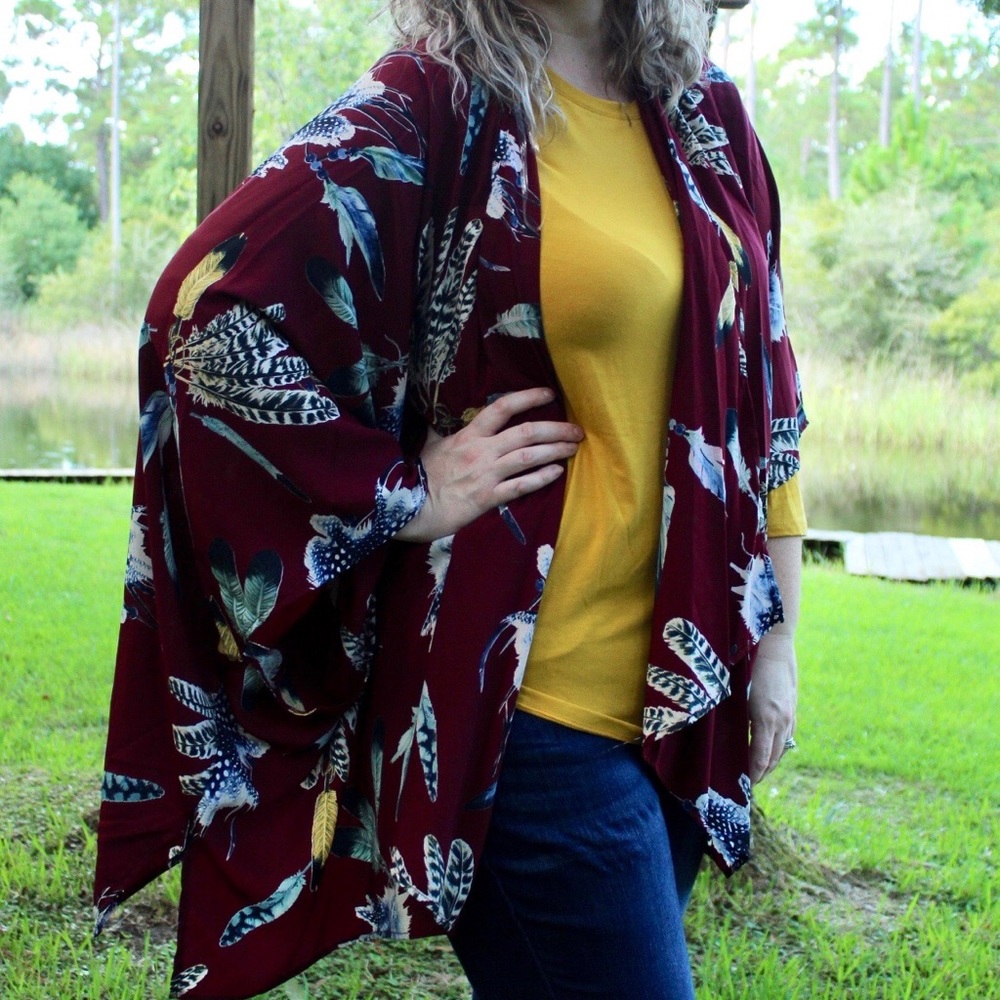Burgundy feather wrap